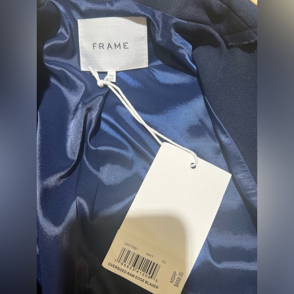 FRAME Oversized Raw Edge Navy Blazer XS - Picture 6 of 15